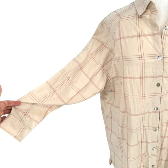 Jackson Rowe Beau Plaid Button-Up Oversized Shirt Dress Beige Size Medium NWOT - Picture 4 of 13
